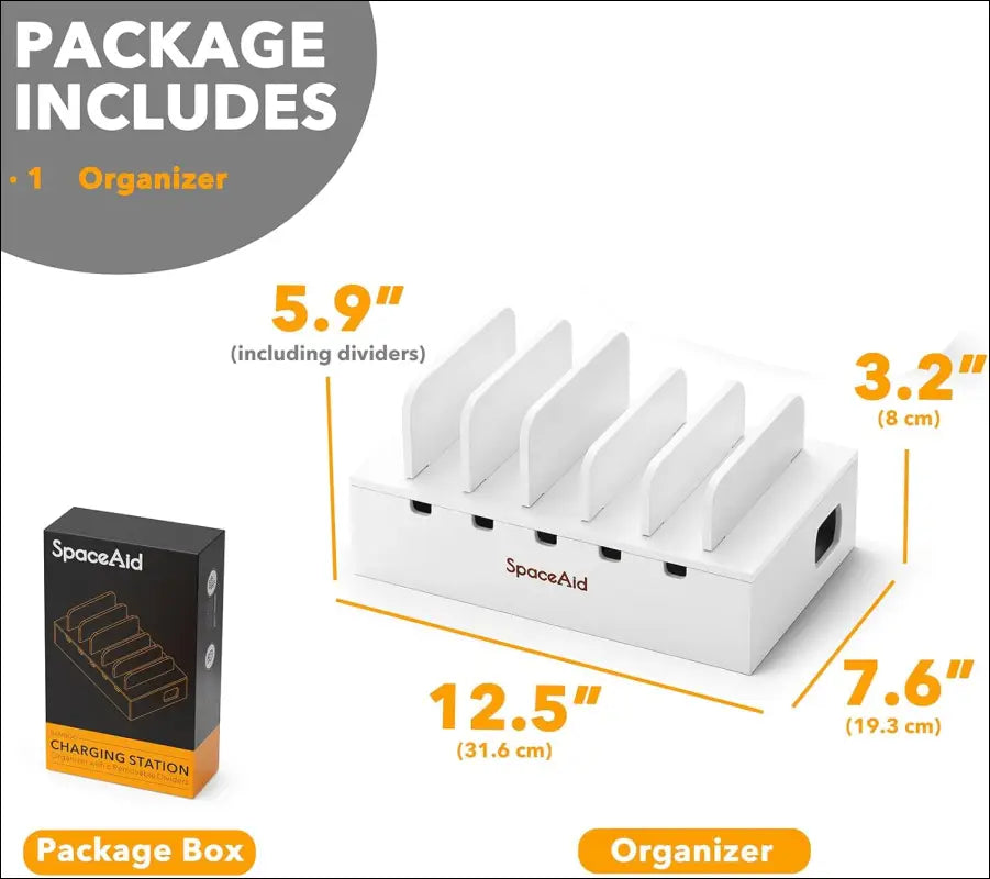 Bamboo Charging Station for Multiple Devices, Cell Phone Docking Stations for Multi Laptop, Tablets and iPads, Nightstand Bedside Desk Device Charger Organizer (White)