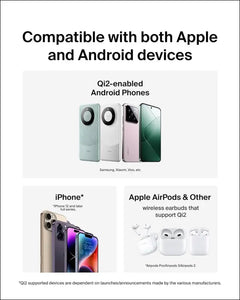 Belkin WIZ028qcBK 2 in 1 Qi2 Wireless Charging Stand, Compatible With Qi2 Official Certified/MagSafe Smartphone (Up to 15W Fast Charging), AirPods/Wireless Charging Earphones (5W)