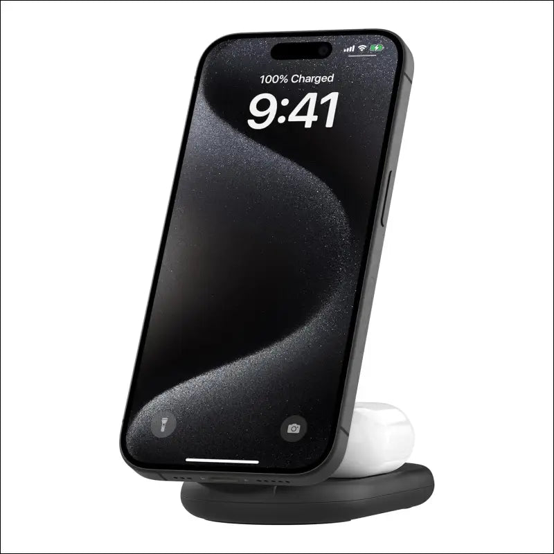 Belkin WIZ028qcBK 2 in 1 Qi2 Wireless Charging Stand, Compatible With Qi2 Official Certified/MagSafe Smartphone (Up to 15W Fast Charging), AirPods/Wireless Charging Earphones (5W)