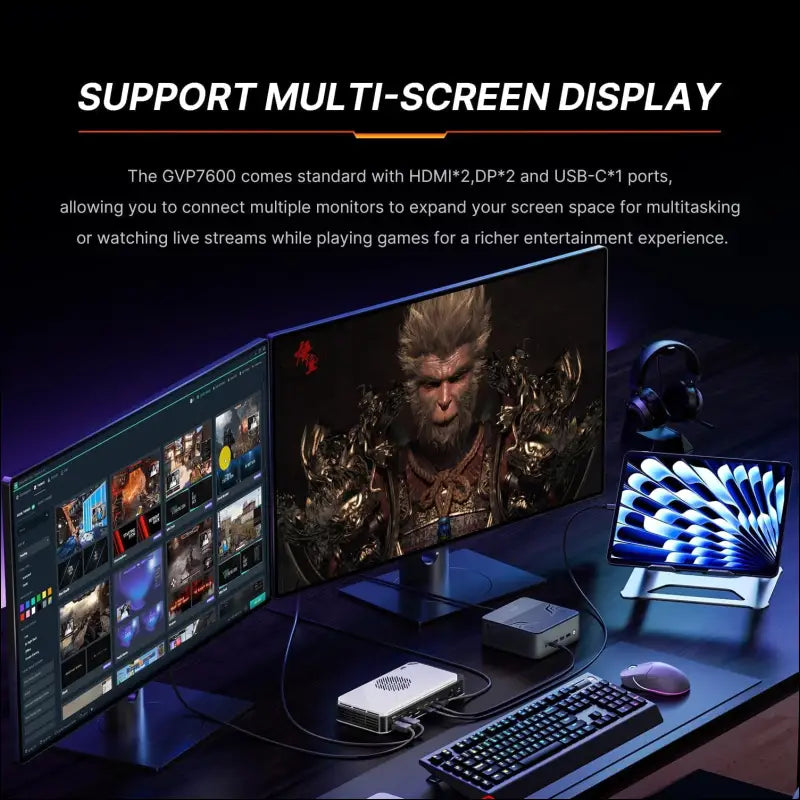 BOSGAME GVP7600 AMD Radeon RX 7600M XT Egpu External Graphics Card USB Hub USB4 | Oculink | HDMI | Display Port | LAN | M.2 NVME SSD Expansion Slot