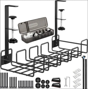 Cable Duct for Desk, Black Cable Management, No Drilling Cable Organiser for Cable Hiding, Office Desk Cable Tray, Under Desk Organiser with Cable