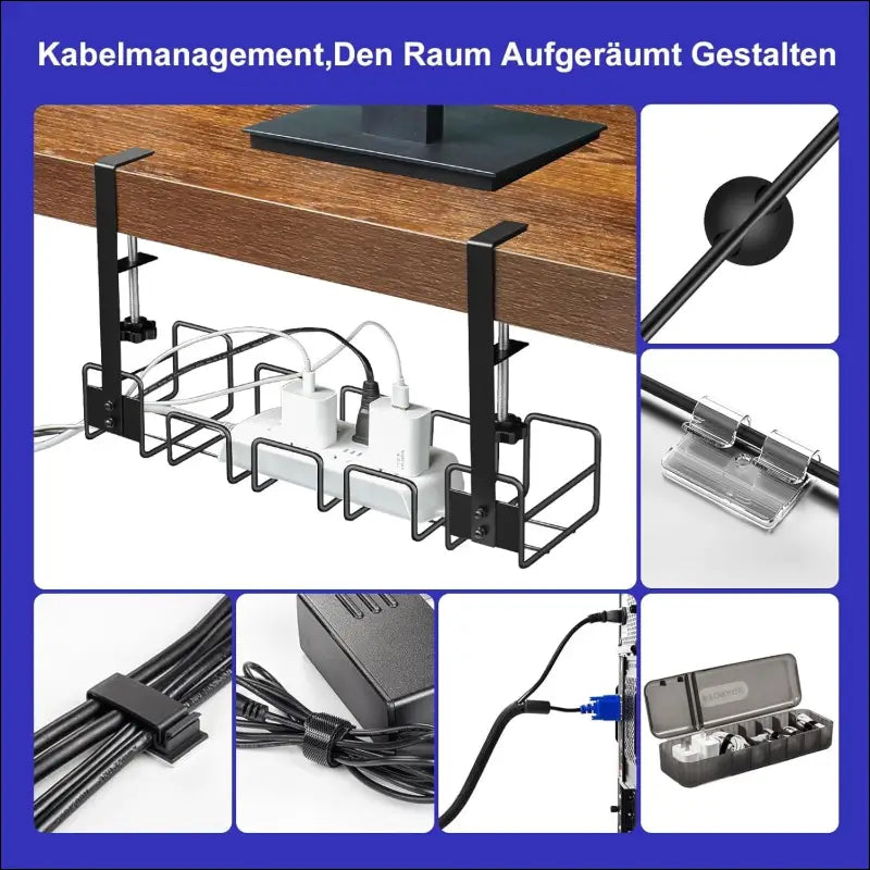Cable Duct for Desk, Black Cable Management, No Drilling Cable Organiser for Cable Hiding, Office Desk Cable Tray, Under Desk Organiser with Cable Organisation, Large