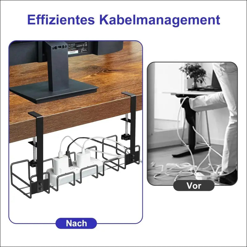 Cable Duct for Desk, Black Cable Management, No Drilling Cable Organiser for Cable Hiding, Office Desk Cable Tray, Under Desk Organiser with Cable Organisation, Large
