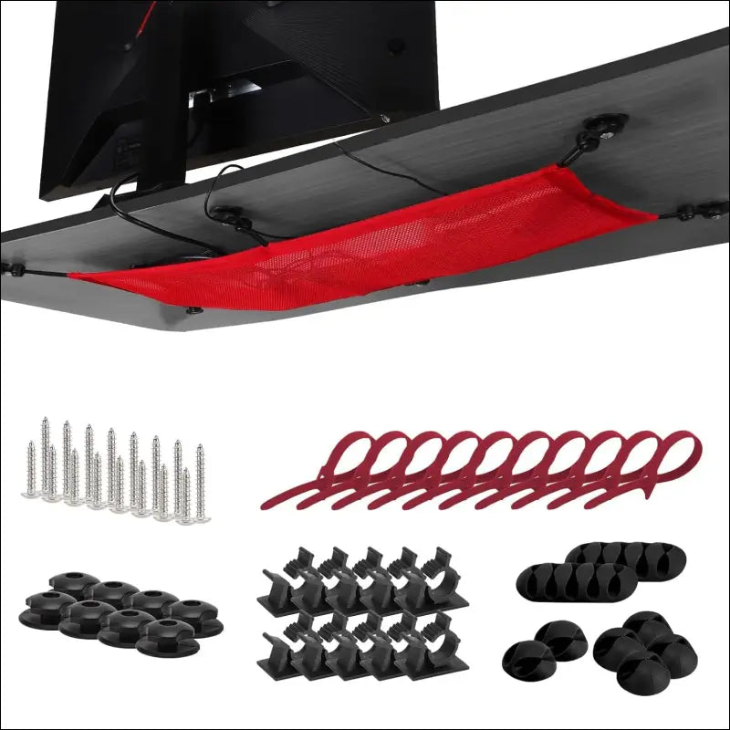Cable Net 95 x 24 cm Red Large Format for Business Office Organisation with Energy Stylish Cable Management
