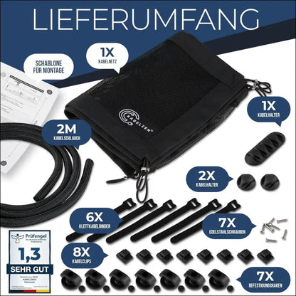 Cable Net Desk for Cable Management, Flexible Cable Duct - Ideal for Cable Organisation - Hide Cable Under The Table, Cable Holder with Cable Hose, Black