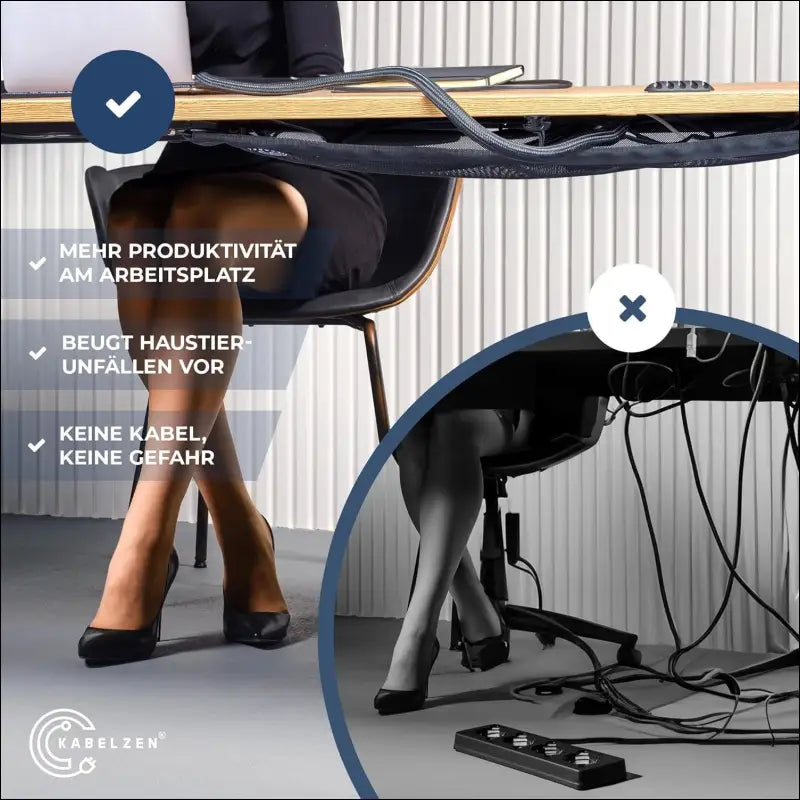Cable Net Desk for Cable Management, Flexible Cable Duct - Ideal for Cable Organisation - Hide Cable Under The Table, Cable Holder with Cable Hose, Black
