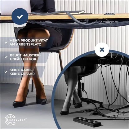 Cable Net Desk for Cable Management, Flexible Cable Duct - Ideal for Cable Organisation - Hide Cable Under The Table, Cable Holder with Cable Hose, Black