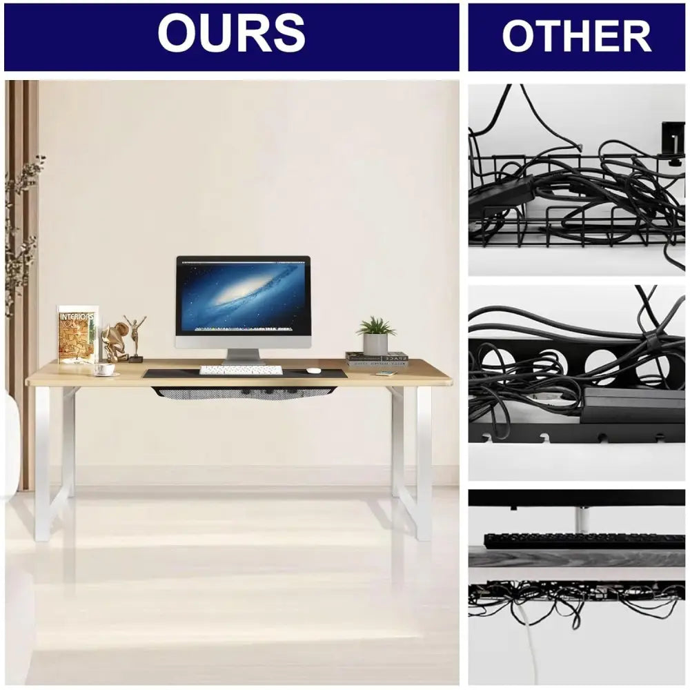 Cable Net Desk, Cable Management Desk for Under Table, Cable Channels, Cable Tray, Cable Trays with 8 Hooks, Adjustable Cable Velcro Straps, Cable Holder, Cable Clips for PC...