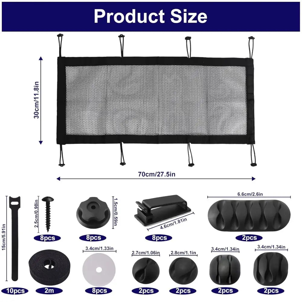 Cable Net Desk, Cable Management Desk for Under Table, Cable Channels, Cable Tray, Cable Trays with 8 Hooks, Adjustable Cable Velcro Straps, Cable Holder, Cable Clips for PC...