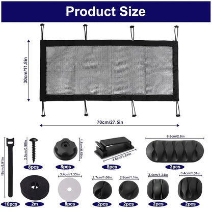 Cable Net Desk, Cable Management Desk for Under Table, Cable Channels, Cable Tray, Cable Trays with 8 Hooks, Adjustable Cable Velcro Straps, Cable Holder, Cable Clips for PC...