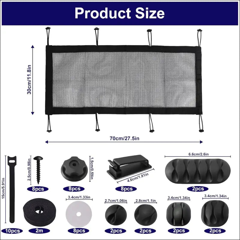 Cable Net Desk, Cable Management Desk for Under Table, Cable Channels, Cable Tray, Cable Trays with 8 Hooks, Adjustable Cable Velcro Straps, Cable Holder, Cable Clips for PC...