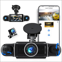 CAMECHO 4 Channel Dash Cam Car, 360° Rotatable Front Rear Interior Left Right Dash Cam, Car Camera with App Control, IR Night Vision, Loop Recording, G-Sensor, Parking Aid, 24H...