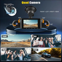 CAMECHO 4 Channel Dash Cam Car, 360° Rotatable Front Rear Interior Left Right Dash Cam, Car Camera with App Control, IR Night Vision, Loop Recording, G-Sensor, Parking Aid, 24H...