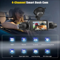 CAMECHO 4 Channel Dash Cam Car, 360° Rotatable Front Rear Interior Left Right Dash Cam, Car Camera with App Control, IR Night Vision, Loop Recording, G-Sensor, Parking Aid, 24H...