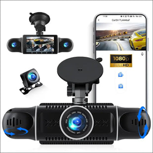 CAMECHO 4 Channel Dash Cam Car, 360° Rotatable Front Rear Interior Left Right Dash Cam, Car Camera with App Control, IR Night Vision, Loop Recording,