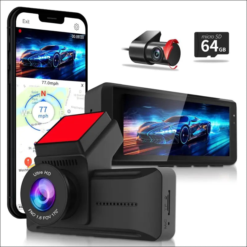 Car Camera with 4K Resolution, WiFi Dash Cam with GPS and Loop Recording, Dash Cam with 170° Wide Angle Lens and Night Vision, Dash Camera with G-Sensor, Parking Monitor