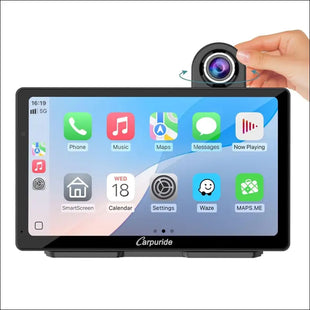 Carpuride W703 Portable Wireless Carplay & Android Auto with Dash Cam-7" HD IPS Screen, 4K Front Cam & 1080P Backup Cam, Loop