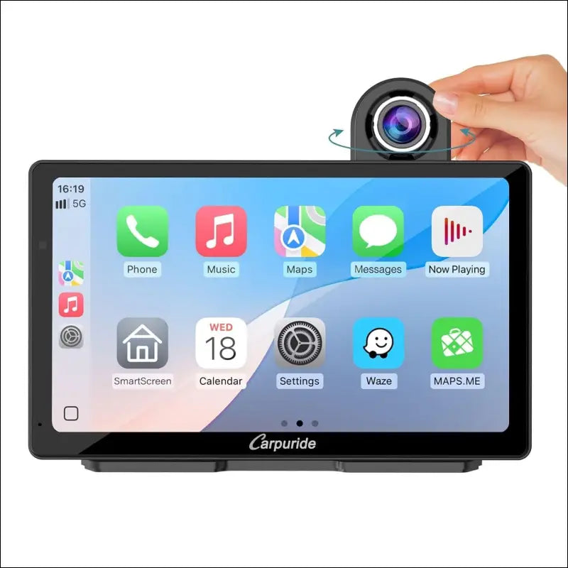 Carpuride W703 Portable Wireless Carplay & Android Auto with Dash Cam-7" HD IPS Screen, 4K Front Cam & 1080P Backup Cam, Loop Recording,Bluetooth,Mirror Link,GPS,Siri,Play...
