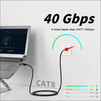 CAT8 Ethernet Cable 25M Ultra-high Speed 40Gbps 2000MHz RJ45 Gold Plated Connector S/FTP Network LAN Cable,