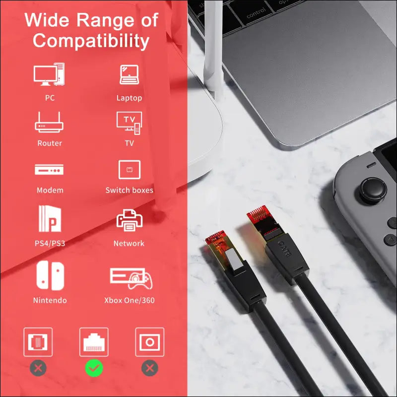 CAT8 Ethernet Cable 25M Ultra-high Speed 40Gbps 2000MHz RJ45 Gold Plated Connector S/FTP Network LAN Cable,
