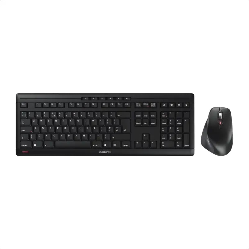 CHERRY Stream Desktop Comfort, Wireless Keyboard and Mouse, British Format (QWERTY), 2.4GHz, Silent Buttons, Ergonomic Right-Handed Mouse, Black