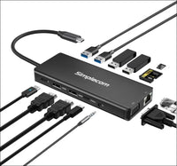 CHN613 USB-C 13-in-1 Multiport Docking Station Dual HDMI + VGA Triple Display USB 3.2 Gen 2 10Gbps