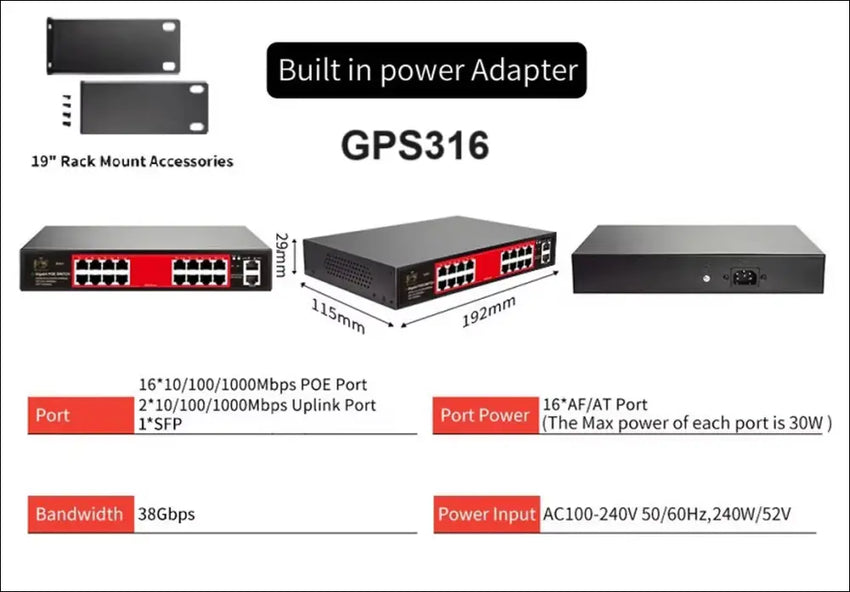 Cloud-Managed POE Switch 4/8/16 Port 48V Active POE Desktop 100/1000Mbps SFP APP Control Switch Pulg and Play IP Camera