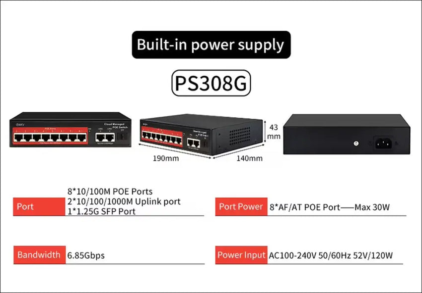 Cloud-Managed POE Switch 4/8/16 Port 48V Active POE Desktop 100/1000Mbps SFP APP Control Switch Pulg and Play IP Camera