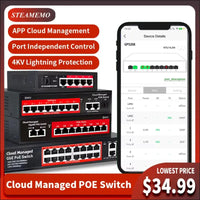 Cloud-Managed POE Switch 4/8/16 Port 48V Active POE Desktop 100/1000Mbps SFP APP Control Switch Pulg and Play IP Camera