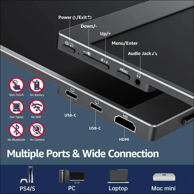 cocopar Portable Monitor 15.6 Inch 1080P Travel Monitor with Speaker HDMI USB-C External Monitor for Laptop, MacBook, Surface, PC, Xbox, PS4/5, with Cover Stand and VESA Compatible