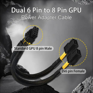 Comeap 6 Pin to 8 Pin GPU Adapter, Dual 6 Pin Female to 8 Pin Male GPU Power Sleeved Cable 9.5-Inch(24Cm)