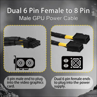 Comeap 6 Pin to 8 Pin GPU Adapter, Dual 6 Pin Female to 8 Pin Male GPU Power Sleeved Cable 9.5-Inch(24Cm)