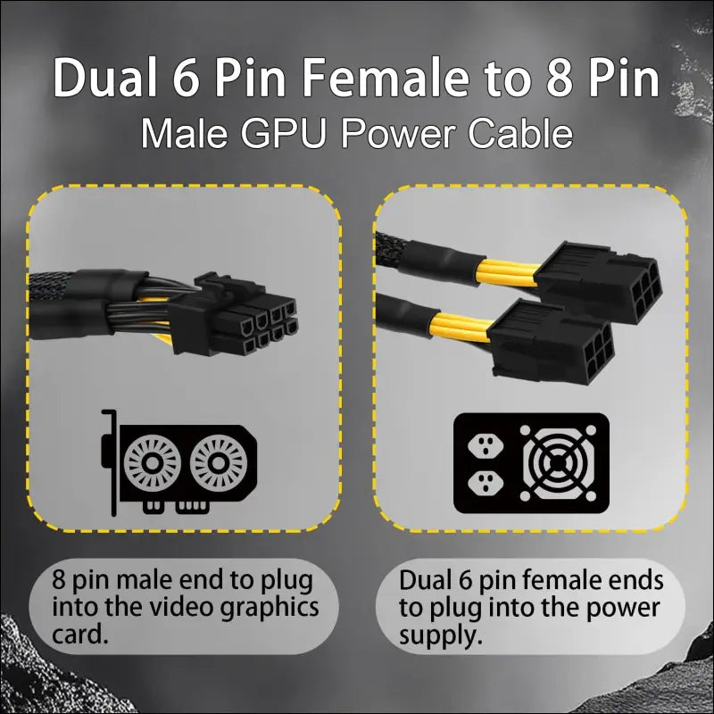 Comeap 6 Pin to 8 Pin GPU Adapter, Dual 6 Pin Female to 8 Pin Male GPU Power Sleeved Cable 9.5-Inch(24Cm)