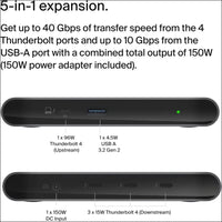 Connect Thunderbolt 4 Docking Station, 5-in-1 USB-C Multiport Core Hub w/ 96W Power Delivery for Mac, Windows, Single 8K or Dual 4K Display, Thunderbolt 4 Cable and Power Supply Included