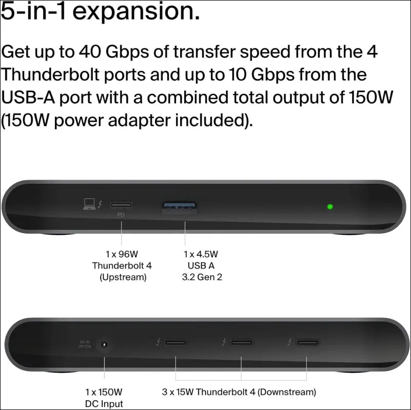 Connect Thunderbolt 4 Docking Station, 5-in-1 USB-C Multiport Core Hub w/ 96W Power Delivery for Mac, Windows, Single 8K or Dual 4K Display, Thunderbolt 4 Cable and Power Supply Included