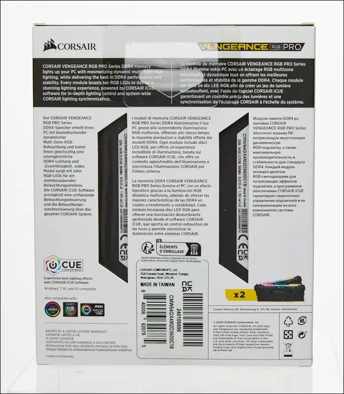 Corsair CMW64GX4M2D3600C18 Vengeance RGB PRO 64GB (2x32GB) DDR4 3600 (PC4-28800) C18 Desktop Memory – Black, 2 x 32 GB