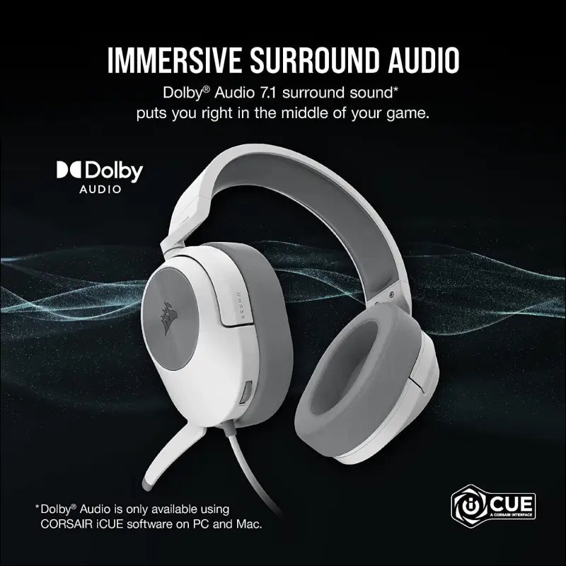 CORSAIR HS55 SURROUND Gaming Headset (Leatherette Memory Foam Ear Pads, Dolby Audio 7.1 Sound on PC and Mac, Omni-Directional Microphone, Multi-Platform Compatibility) White...