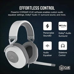 CORSAIR HS65 Surround Gaming Headset (Leatherette Memory Foam Ear Pads, Dolby Audio 7.1 Surround Sound on PC and Mac, SoundID Technology, Multi-Platform Compatibility) White...