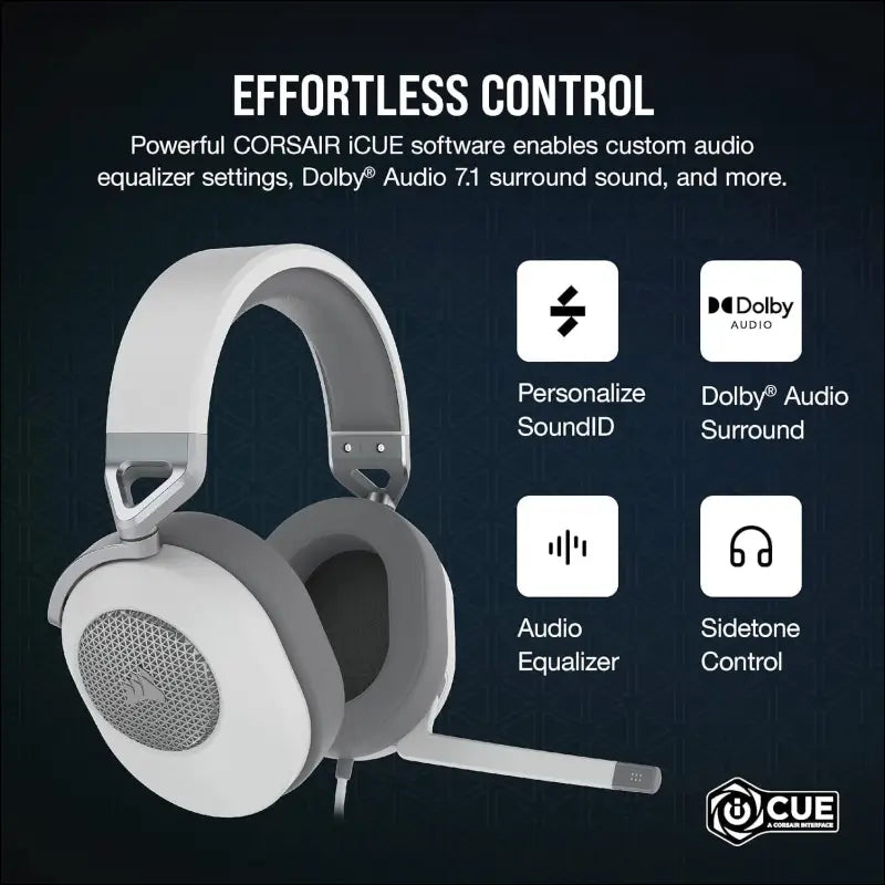 CORSAIR HS65 Surround Gaming Headset (Leatherette Memory Foam Ear Pads, Dolby Audio 7.1 Surround Sound on PC and Mac, SoundID Technology, Multi-Platform Compatibility) White...