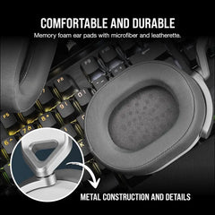 CORSAIR HS65 Surround Gaming Headset (Leatherette Memory Foam Ear Pads, Dolby Audio 7.1 Surround Sound on PC and Mac, SoundID Technology, Multi-Platform Compatibility) White...