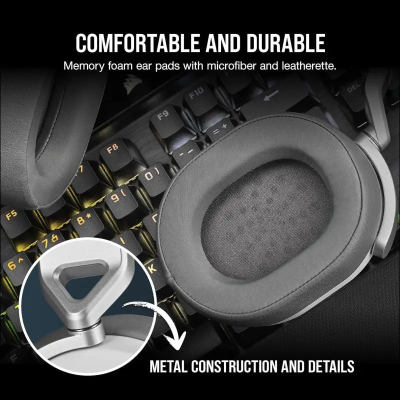 CORSAIR HS65 Surround Gaming Headset (Leatherette Memory Foam Ear Pads, Dolby Audio 7.1 Surround Sound on PC and Mac, SoundID Technology, Multi-Platform Compatibility) White...