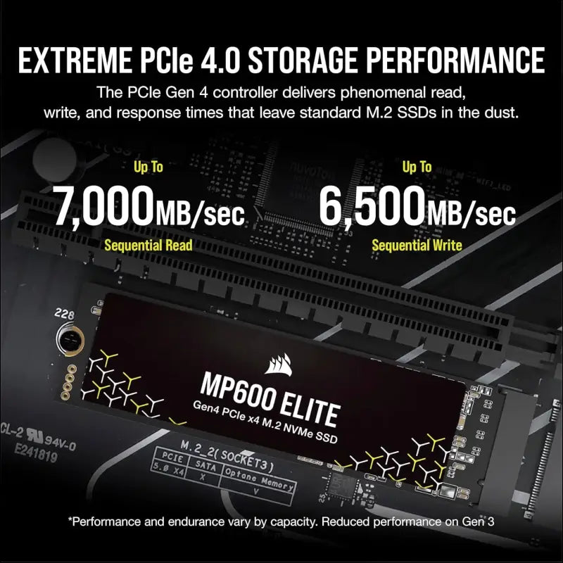 CORSAIR MP600 Elite 1TB M.2 PCIe Gen4 x4 NVMe SSD – M.2 2280 – Up to 7,000MB/sec Sequential Read – High-Density 3D TLC NAND – Black