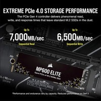 CORSAIR MP600 Elite 1TB M.2 PCIe Gen4 x4 NVMe SSD – M.2 2280 – Up to 7,000MB/sec Sequential Read – High-Density 3D TLC NAND – Black