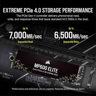 CORSAIR MP600 Elite 1TB M.2 PCIe Gen4 x4 NVMe SSD – M.2 2280 – Up to 7,000MB/sec Sequential Read – High-Density 3D TLC NAND – Black