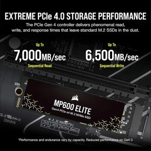 CORSAIR MP600 Elite 1TB M.2 PCIe Gen4 x4 NVMe SSD – M.2 2280 – Up to 7,000MB/sec Sequential Read – High-Density 3D TLC NAND – Black