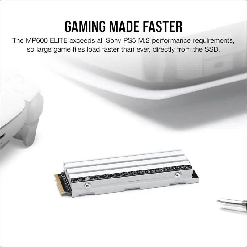CORSAIR MP600 Elite 1TB M.2 PCIe Gen4 x4 NVMe SSD – Optimised for PS5 – Included Heatsink – M.2 2280 – Up to 7,000MB/sec Sequential Read – High-Density 3D TLC NAND – White