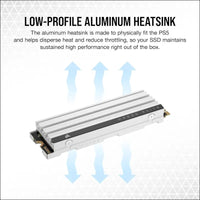 CORSAIR MP600 Elite 1TB M.2 PCIe Gen4 x4 NVMe SSD – Optimised for PS5 – Included Heatsink – M.2 2280 – Up to 7,000MB/sec Sequential Read – High-Density 3D TLC NAND – White