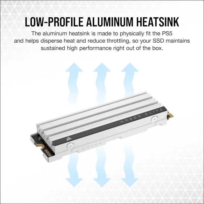 CORSAIR MP600 Elite 1TB M.2 PCIe Gen4 x4 NVMe SSD – Optimised for PS5 – Included Heatsink – M.2 2280 – Up to 7,000MB/sec Sequential Read – High-Density 3D TLC NAND – White
