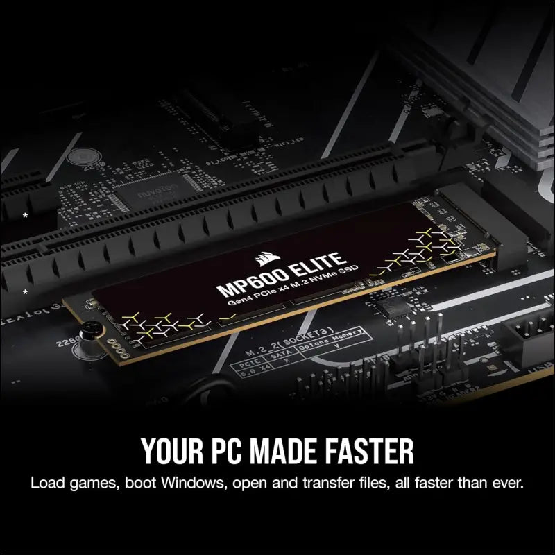 CORSAIR MP600 Elite 1TB M.2 PCIe Gen4 x4 NVMe SSD with Included Heatsink – M.2 2280 – Up to 7,000MB/sec Sequential Read – High-Density 3D TLC NAND – Black