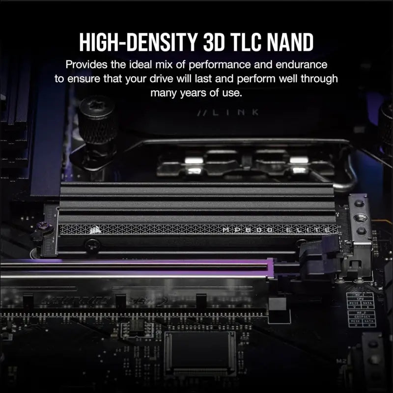 CORSAIR MP600 Elite 1TB M.2 PCIe Gen4 x4 NVMe SSD with Included Heatsink – M.2 2280 – Up to 7,000MB/sec Sequential Read – High-Density 3D TLC NAND – Black